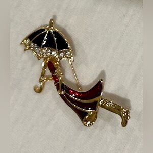 Lady with umbrella small brooch